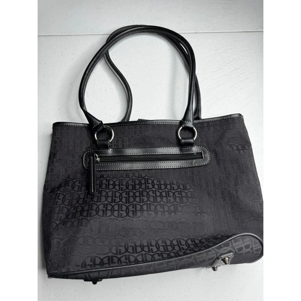 Giani Bernini Black Signature Logo Jacquard Tote Bag with Matching Pouch